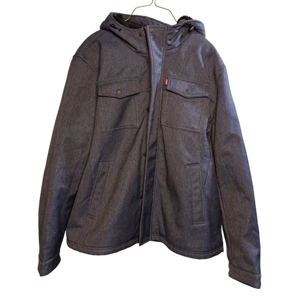 Levi's Men's Soft Shell‎ Two Pocket Sherpa Lined Hooded Trucker Jacket Blue XL